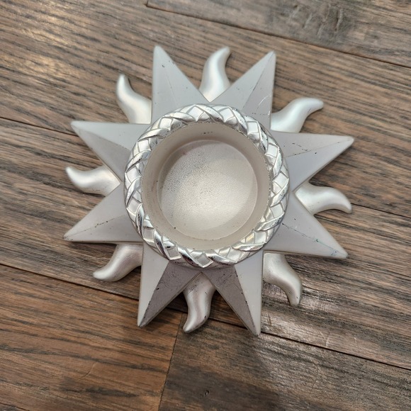 Celestial Moon Sun Tealight Candle Holder Home Decor White Gold Silver Tone 4in - Picture 5 of 10